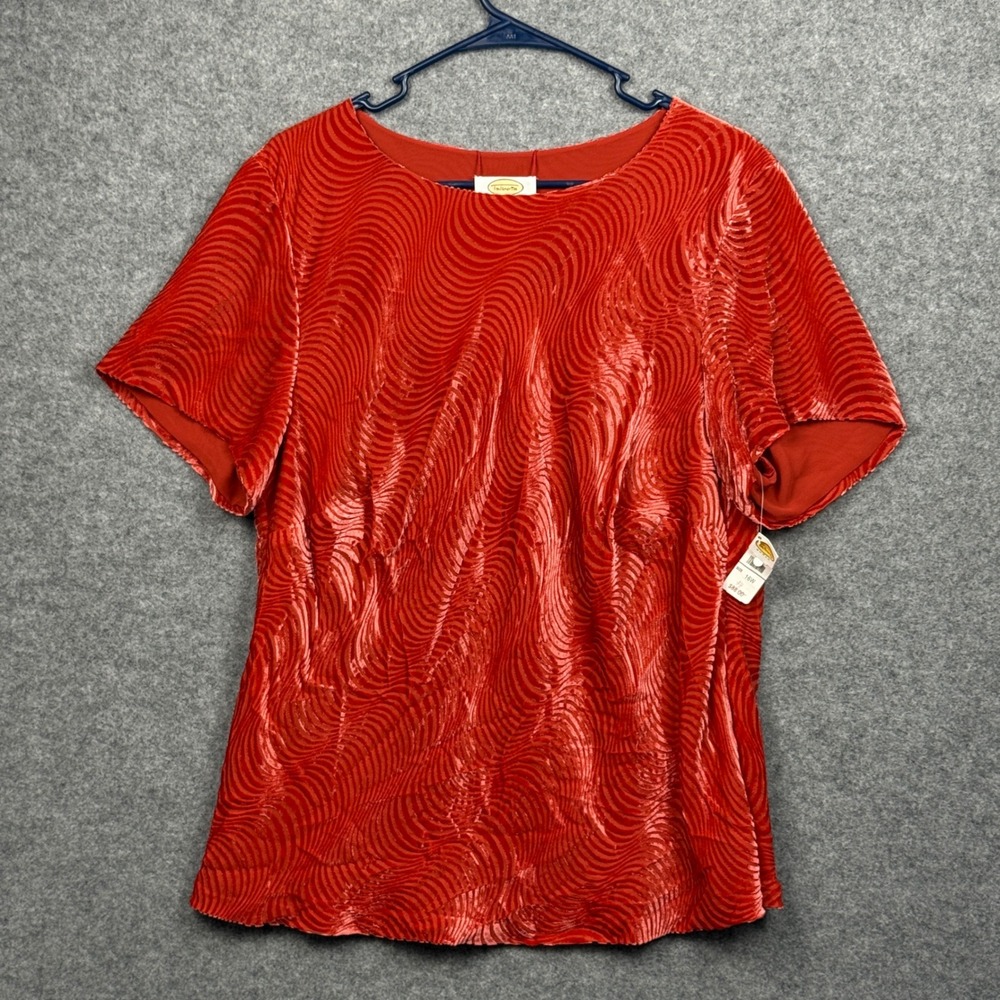 Talbots Woman Red Velvet Swirl Short Sleeve Top Plus Size 16W